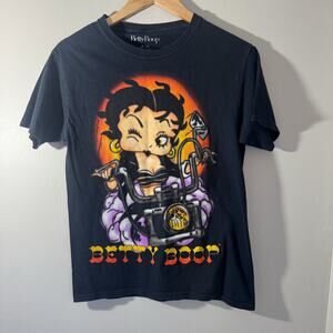 Vintage Style Betty Boop Biker Chick Graphic T-Shirt | Black Small